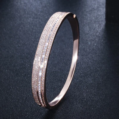 Pulseira de luxo folheada a prata com punho aberto pulseira de casamento feminina CZ zircônia joias - Imagem 1 de 4