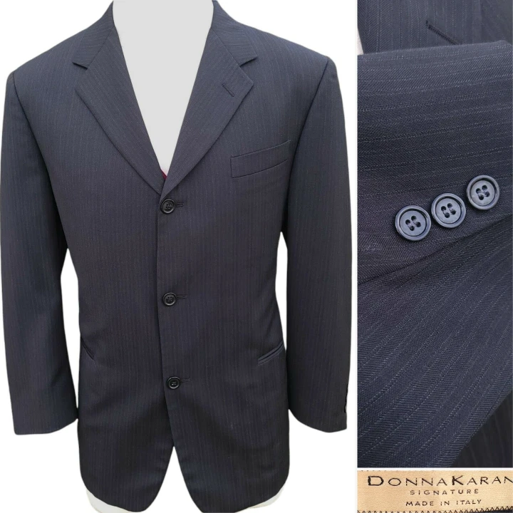 Blazer Traje Chaqueta Lana Donna Karen Negro Rayas Para Hombres 42S Firma DKNY Italia Foto 1 de 4