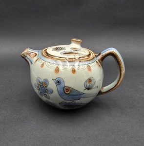 Tonala Mexican Pottery Teapot Personal Tea Pot Blue Bird Signed Palomar Mexico - Picture 1 of 12