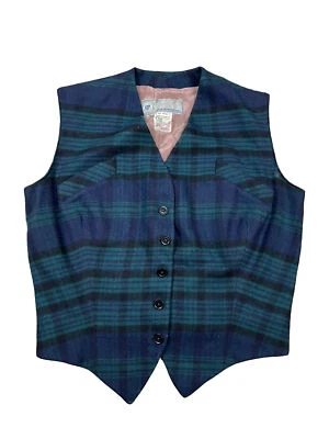 Винтажный жилет женский M твидовый клетчатый шерстяной шотландский с карманами Glen Har - Изображение 1 из 4