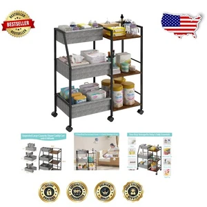 Mobile 3-Tier Nursery Cart for Baby Essentials - Sturdy and Durable Grey Design - Picture 1 of 9