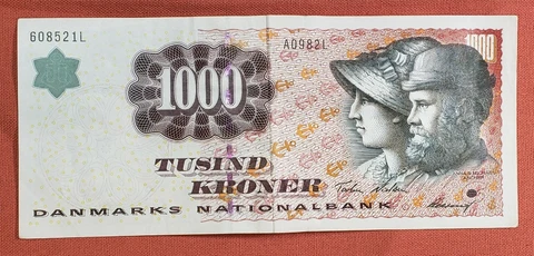 1998 Denmark 1000 Kroner Bank Note P59a VF-EF Cover