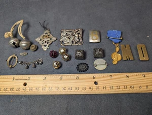 Vintage Bells Medals Pendants Award Pin Broach Charm Lot Metal - Picture 1 of 18