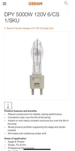 NEW OSRAM 5000 W WATT 120V HALOGEN DISPLAY/OPTIM LAMP 3200K TUNGSTEN GLOBE/BULB - Picture 1 of 5