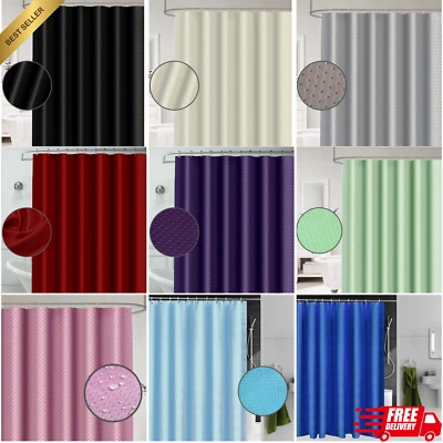 Waterproof Polyester Fabric Bathroom Shower Curtain & Ring Hooks - Image 1 of 2