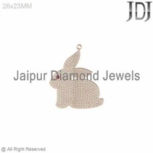 Genuine Pave White Diamond Pink Ruby 14k Rose Gold BUNNY Charm Pendant Jewelry - Picture 1 of 4