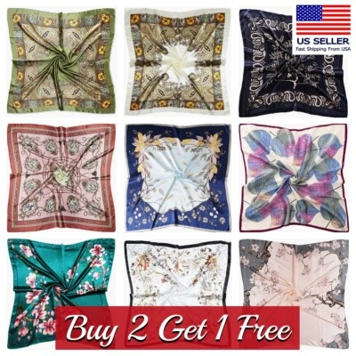 Large Square Silk Like Scarf Bandanna Satin Head Neck Scarf Wrap Shawl 35"x35" - Image 1 of 3