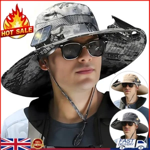 Solar Fan Hat Men Wide Brim Sun Fishing Outdoor Bucket Rechargeable With 1/2 Fan - Picture 1 of 19