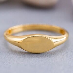 14K Solid Gold Signet Ring, Oval Signet Ring, Personalized Ring, Stacking Ring