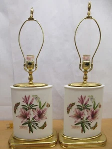 Pair Portmeirion Botanic Garden Marquise Azalea porcelain & brass lamps England - Picture 1 of 15