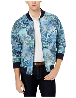 NUEVA Chaqueta Bomber Tallia Para Hombre Ajuste Moderno Estampado Tropical, Verde Azulado/Azul Talla Pequeña Foto 1 de 4