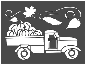 7.5"x10" Clear Plastic Stencil - Pumpkin Truck (RO580) - Picture 1 of 2