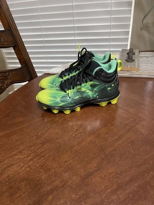 Under Armour Spotlight AF Football Cleats 4.5Y Green  Yellow Hidden Skull RARE - Image 1 of 4
