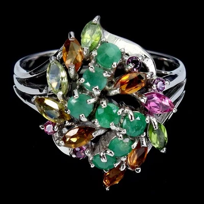 925 Sterling Silver Ring Marquise Tourmaline Emerald Gemstone Jewelry Size 7 - Image 1 of 4
