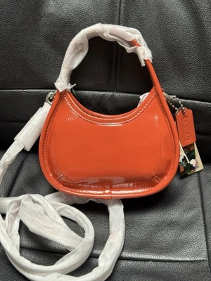 Bolsa Coach Mini Ergo nova com etiquetas enrugada patente Coachtopia couro laranja escuro CQ832 - Imagem 1 de 4