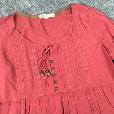 Jolt Medium Flowy Peasant Blouse Tunic Top Embroidered Lace Tie Neck Bohochic - Image 1 of 4