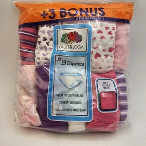 Fruit of the Loom Girls Size 6 Tag-Free Cotton Hipsters 13 Pack - Picture 1 of 8