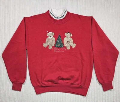 Sudadera Pullover Apliques Arte Popular Valorie's MEDIANA Oso de Navidad De Colección Foto 1 de 4