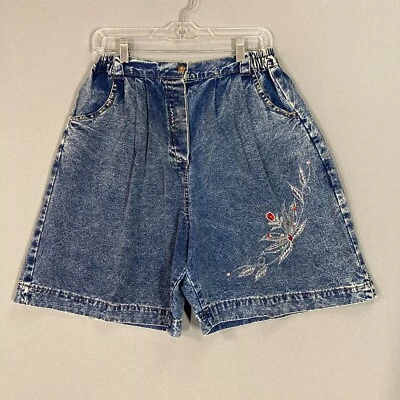 Vintage Jean Shorts Womens Small Stone washed Rhinestone 80s High Waist Denim - Image 1 of 4