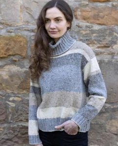 Ladies Striped Merino Wool Sweater – Blue - Picture 1 of 2