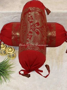 Brocade Jacquard Bolster Cover Cylinder Pillows For Neck Hippie Gypsy Home Decor - Picture 1 of 7