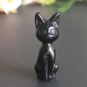 Geschnitzter Edelstein schwarzer Obsidian Abessinier ägyptische Katze Figur Statue Dekor 2 Zoll - Bild 1 von 6
