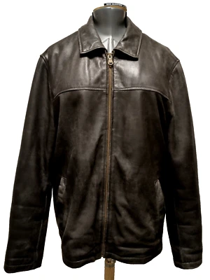 Chaqueta Bomber IZOD Para Hombre Marrón Oscuro Suave 100% Cuero Genuino Cuero de Cordero L Foto 1 de 4