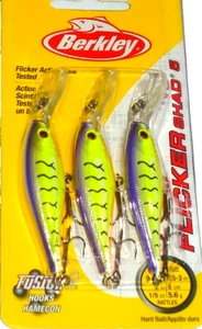 Berkley #5 Flicker Shad Crankbaits (3-Pk-Chartreuse Purple Tiger) - Imagen 1 de 1
