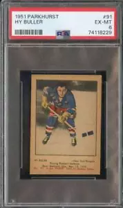 1951-52 PARKHURST #91 HY BULLER PSA 6 (RC) NY RANGERS HOF NICELY CENTERE *CC0077 - Foto 1 di 2