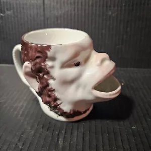 Taza de afeitar antigua con figura inusual inusual cabeza de mono enojado - Imagen 1 de 7