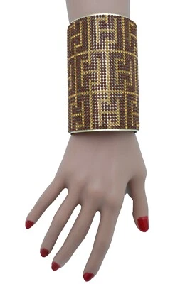 Lo último Mujeres Brazalete Largo Brazalete Oro Metal Geométrico Marrón Bling Colección Joyería Foto 1 de 4