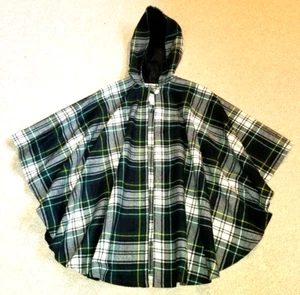 Girls Poncho-O'NEIL OF DUBLIN-IRELAND-green/black/white tartan wool bld hooded-L - Picture 1 of 4