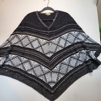 Democracy Womens Sweater Poncho Small Black Grey White Stitched Arm Hole - Image 1 of 4
