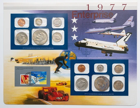 1977-P&D U.S MINT SET THE SPACE SHUTTLE FLIES MS BU MULTI COLOR TONED GEM COINS Cover