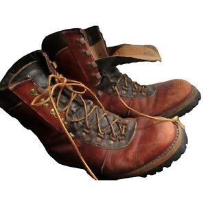 Vintage Mens Hiking Boots 8E Leather Hiking Waffle Vibram Work Lug 1970s 80s