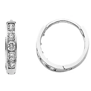 14K Solid Italian White Gold 2mm Huggies Hoop Earrings Aretes de Oro Blanco - Picture 1 of 1