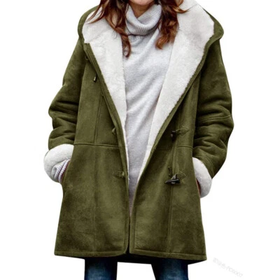 Womens Fleece Lined Hooded Long Coat Overcoat Winter Warm Parka Jacket Outwear - Image 1 of 4
