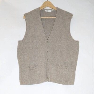 Claiborne Vintage Vest Women Neutral Beige 100% Cotton Pockets Knit Wealth Large - Image 1 of 4