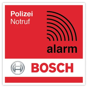 2x Bosch Polizei Notruf Alarm Aufkleber Objektschutz Fenster Einbruch Sicherung - Bild 1 von 1