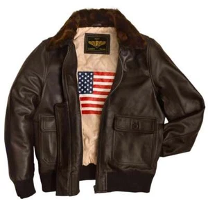 Men Bomber Navy G1 Flight Black Brown WWll Genuine Warm Aviator Sheep Leather - Picture 1 of 8