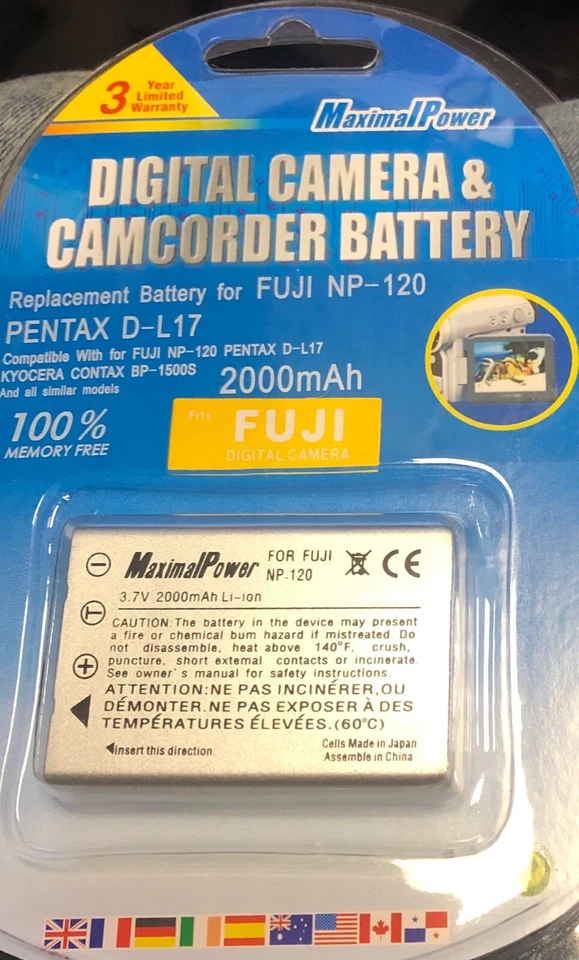 2x MaximalPower Battery For Fujifilm NP-120 FUJI 603 M603 F10 F11 Pentax d-l17 - Image 1 of 1