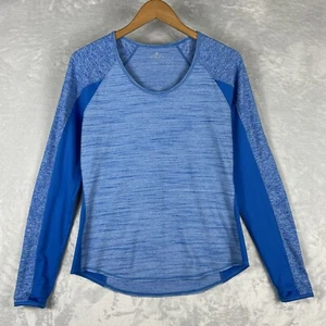 Athleta Long Sleeve Top Running Wild Mix Crew Blue Space Dye Thumb Holes Size L - Picture 1 of 7
