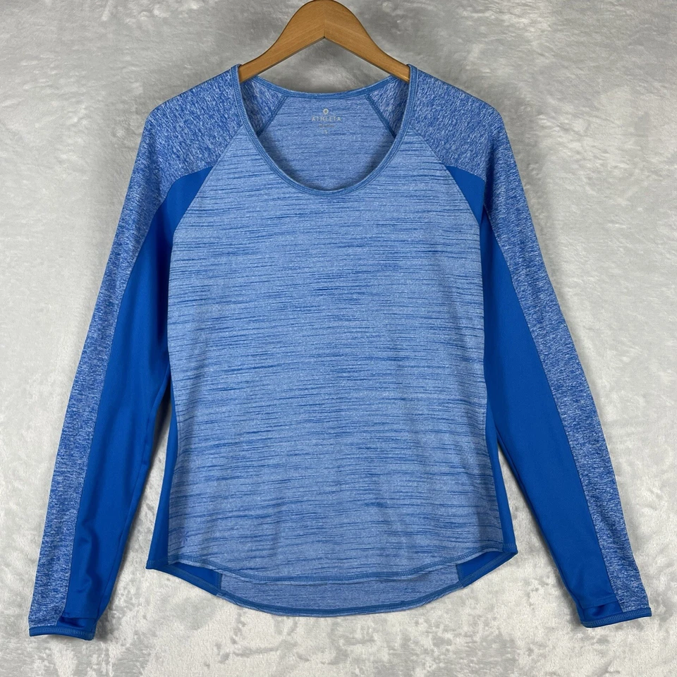Athleta Long Sleeve Top Running Wild Mix Crew Blue Space Dye Thumb Holes Size L - Image 1 of 4