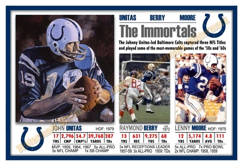 THE IMMORTAL BALTIMORE COLTS: UNITAS, BERRY, MOORE 19”x13” COMMEMORATIVE POSTER Cover