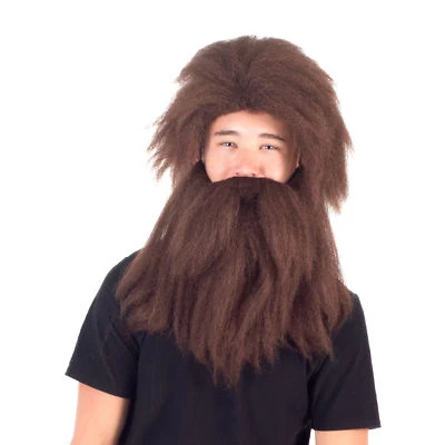 Men's Deluxe Prehistoric Cave Man Long Hair Wig and Beard Cosplay Accessory - Image 1 of 4