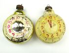 2 Huge Vintage Antique Russian Silver Glass Ussr Christmas Xmas Ornaments Clocks