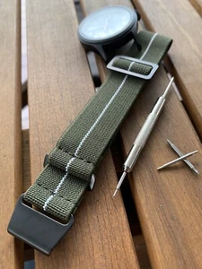 Marine Nationale MN Watch Strap Green/White / PVD Steel + Pins/Tool Kit 20/22mm - Picture 1 of 5