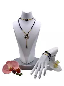 Neckless / Choker / Bracelets Love Heart Valentine Beads Jewelry Set 18K Plated - Picture 1 of 12