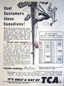 'TCA' Trans-Canada Airline ADVERT - Small 1950 Lumberjack Print Ephemera - Bild 1 von 1