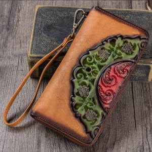 Genuine Leather Wallet Women Wristlet Zip Wallet Purse Money Clip Card Holder - Picture 1 of 13